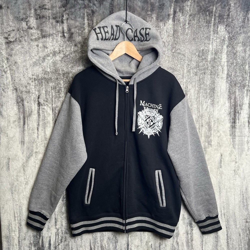 Machine Head L Black Gray Varsity Zip Hoodie Men's Head Case Band Metal Y2K